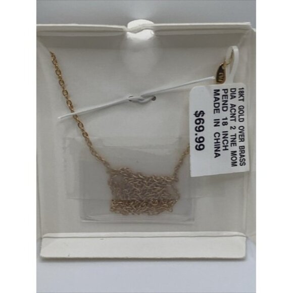 VTG Mom Diamond Accent Necklace 18k Yellow Gold Plate Heart Pendant 18" NOS Love - Picture 3 of 6